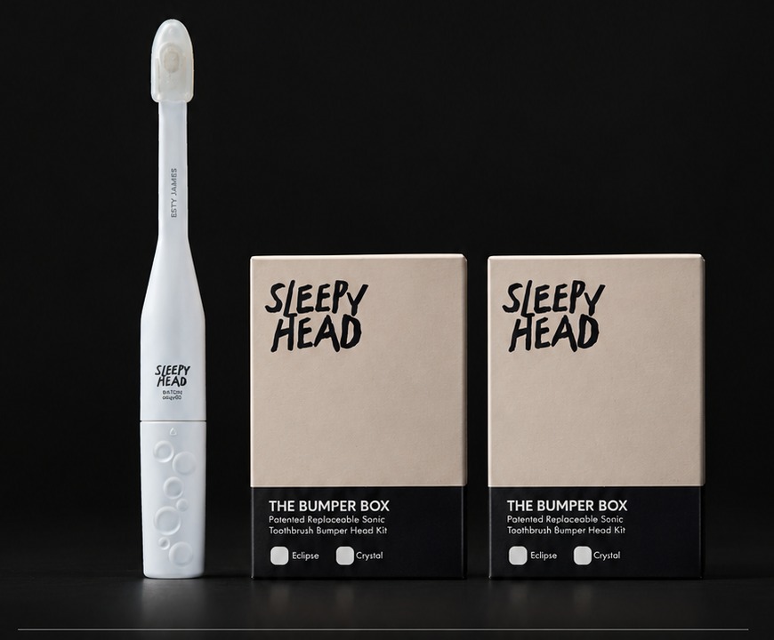 LUNA 3D+ sonic toothbrush alongside two Sleepy Head Bumper Boxes of replacement heads