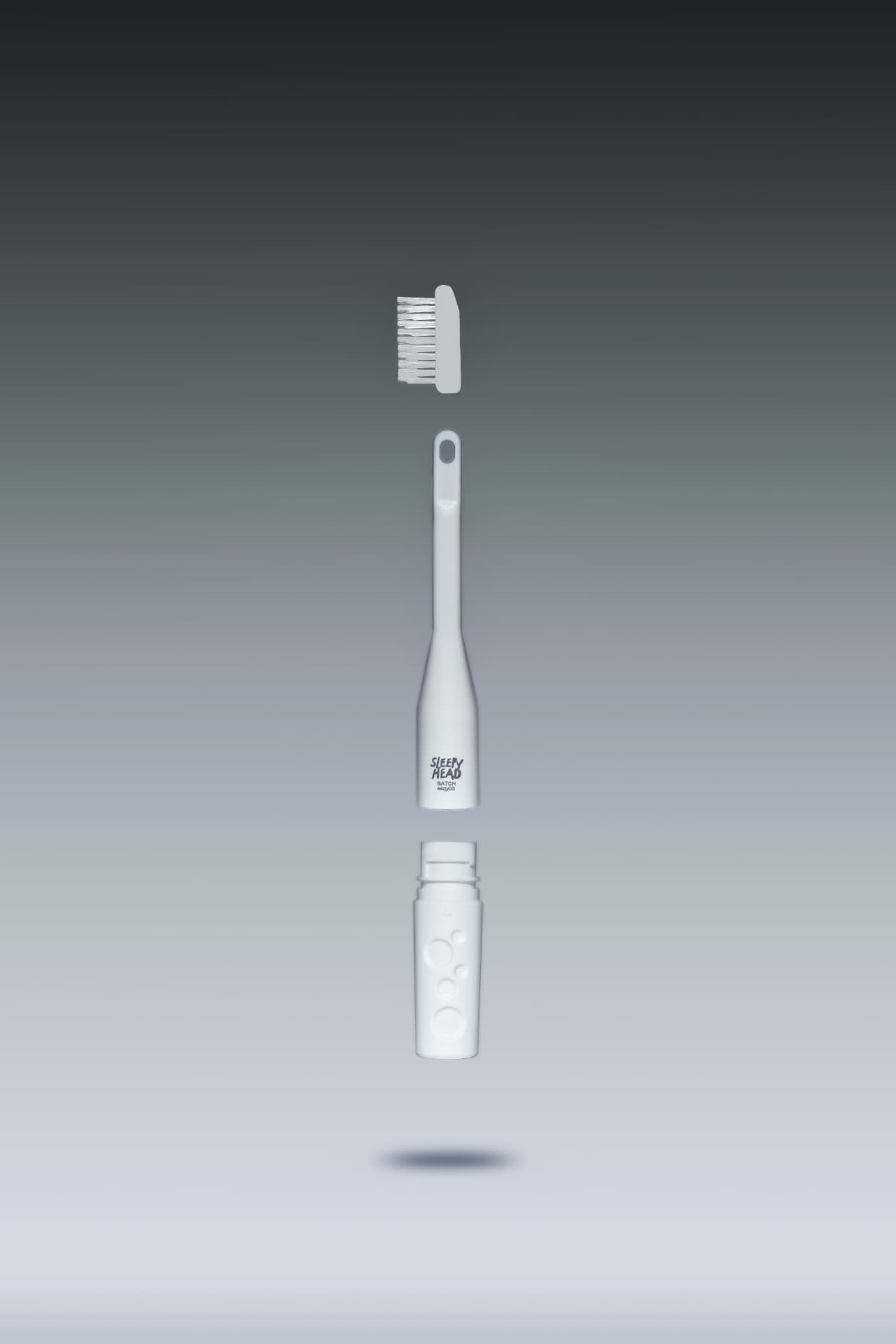 LUNA 3D+ sonic toothbrush disassembled showing the detachable Bumper Head and ergonomic handle